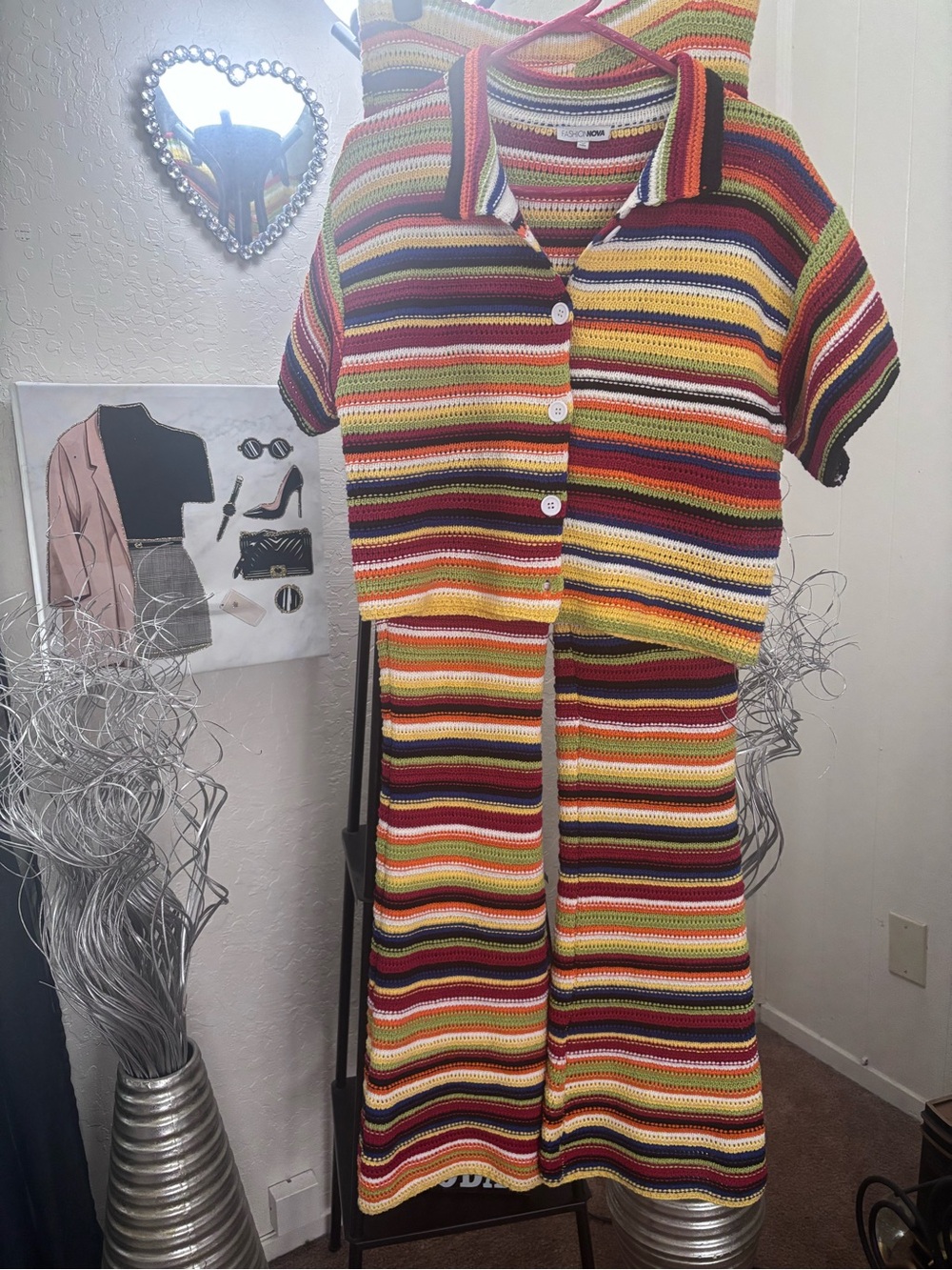 Fashion Nova Multicolor Striped Knit Two-Piece Set